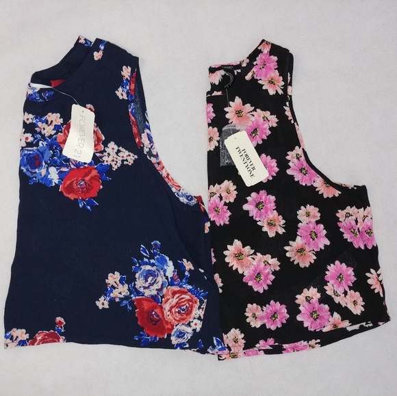 2 NWT Forever 21 Sleeveless Floral Crop Tops Sz M - Picture 4 of 8